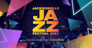 A poster promoting the Jacksonville Jazz Festival and offering "Charter Fights in the Bahamas.