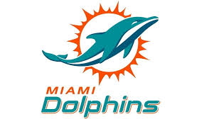The Miami Dolphins logo on a white background during a charter flight to the Bahamas.