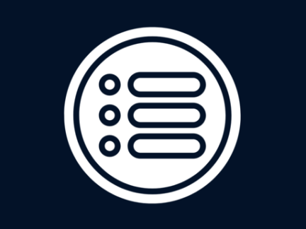 White bullet list icon inside a circle on a dark blue background.