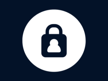White circle with a black padlock icon on a dark background.