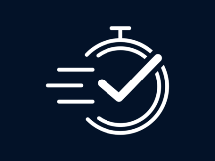 Icon of a stopwatch with a check mark, indicating fast completion.