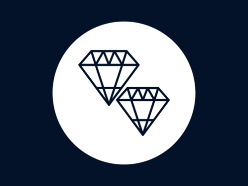 Two outlined diamonds in a white circle on a dark background.